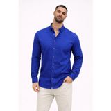 Erkek KETEN Kumaş Uzun Kollu Regular fit Gömlek - Saks Mavisi