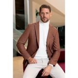 Erkek Kiremit Dokuma Slim Fit Mono Yaka Ceket - 48 - 6 Drop