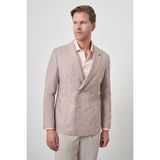 Erkek Kiremit Keten Kruvaze Desenli Slim Fit Sivri Yaka Ceket - 6 Drop - 56
