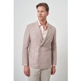 Erkek Kiremit Keten Kruvaze Desenli Slim Fit Sivri Yaka Ceket