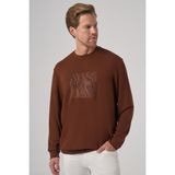 Erkek Kiremit Trend Baskılı Bisiklet Yaka Sweatshirt