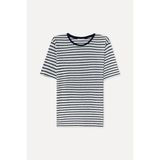 Erkek Kırık Beyaz Çizgili Bisiklet Yaka Keten Karışımlı T-Shirt