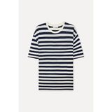 Erkek Kırık Beyaz Çizgili Comfort Fit Keten Karışımlı T-Shirt