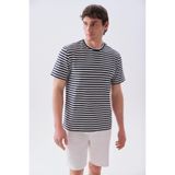 Erkek Kırık Beyaz Çizgili Loose Fit Bisiklet Yaka Modal T-Shirt