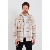 Erkek Kırık Beyaz-turuncu Çift Cep Kapaklı Slim Fit Oduncu Gömlek-odg001r9500s Kırık Beyaz-turuncu