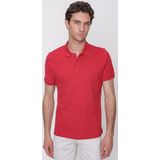 Erkek Kırmızı Basic Düz %100 Pamuk Slim Fit Dar Kesim Kısa Kollu Polo Yaka Tişört