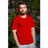 Erkek Kırmızı Çapa Baskılı Kısa Kollu Bisiklet Yaka Tişört 20etshcapa