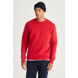 Erkek Kırmızı Standart Fit Normal Kesim Içi Polarlı 3 Iplik Bisiklet Yaka Pamuklu Sweatshirt