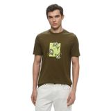 Erkek Kısa Kol Bisiklet Yaka Çiçek Desenli Pamuklu Yeşil T-Shirt 50536763-303