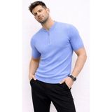 Erkek Kısa Kol Fitilli Triko T-Shirt Yazlık Hakim Yaka Tişört - Bebek Mavisi