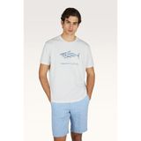 Erkek Kısa Kol Pamuklu Bisiklet Yaka Balık Desenli Beyaz T-Shirt 26411039-108