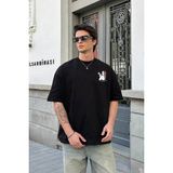 Erkek Kısa Kol Yazlık Tişört Bisiklet Yaka Baskılı Oversize T-Shirt - Beyaz - Siyah - M