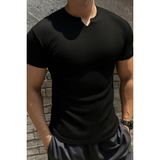 Erkek Kısa Kollu Bisiklet Yaka Burgu Bluz - Siyah - 2XL - 3XL