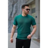 Erkek Kısa Kollu Bisiklet Yaka Çizgili Triko Tişört - Yeşil - 2XL