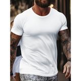 Erkek Kısa Kollu Bisiklet Yaka Viskon Bluz - Beyaz - 2XL - 3XL