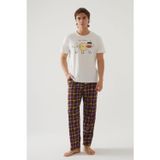 Erkek Kısa Kollu Pamuklu Ekose Desenli Breakfast Baskılı Pijama Takımı