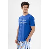 Erkek Kısa Kollu Pamuklu Hayvan Desenli Pijama Takımı Saks S