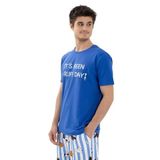Erkek Kısa Kollu Pamuklu Hayvan Desenli Pijama Takımı Saks XL