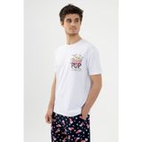 Erkek Kısa Kollu Pamuklu Popcorn Desenli Şortlu Pijama Takımı