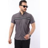 Erkek Kısa Kollu Slim Fit Yazlık Çift Çizgili Gömlek - Antrasit