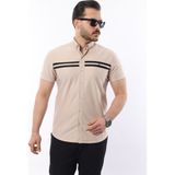 Erkek Kısa Kollu Slim Fit Yazlık Çift Çizgili Gömlek - Bej