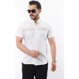 Erkek Kısa Kollu Slim Fit Yazlık Çift Çizgili Gömlek - Beyaz
