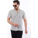 Erkek Kısa Kollu Slim Fit Yazlık Çizgili Gömlek - 2XL - Gri
