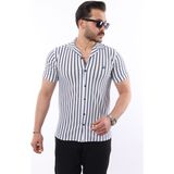 Erkek Kısa Kollu Slim Fit Yazlık Çizgili Gömlek - 2XL - Lacivert