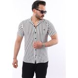 Erkek Kısa Kollu Slim Fit Yazlık Çizgili Gömlek - Siyah