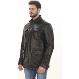 Erkek Kışlık Derimont Tarz Erkek Hakiki Kuzu Derisi Mont Kürklü Siyah Deri Ceket - 3XL