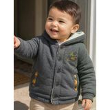Erkek Kız Bebek Kapüşonlu Peluş Astarlı Hırka Kaban Happy Nakışlı Ekose Cep Detaylı 13407