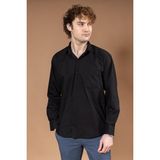 Erkek Klasik Düz Dakron Uzun Kollu Regular Kalıp Baba Kumaş Gömlek 8130 - XL - Siyah