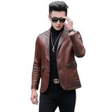 Erkek Klasik Kuzu Derisi Blazer Ceket, Kahverengi, Çift Düğmeli, Dar Kesim (Koyu kahverengi, M)