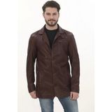 Erkek Klasik Uzun Derimont Hakiki Kuzu Derisi Ceket Kahverengi El Yapımı Özel Erkek Mont - 4XL