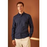 Erkek Kolay Ütülenebilir Oxford Slim Fit Gömlek Lacivert MARS36