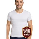Erkek Korse Atlet Göğüs Jinekomasti ve Göbek Karın Toparlayıcı Fit Görünüm Kısa Kollu - Beyaz - 2XL