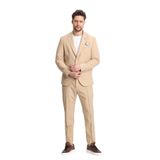 Erkek Koyu Bej Polyamid-Teknik Esnek Yazlık Serin Tutan Kumaş Slim Fit 2'li Takım Elbise Koyu Bej 54