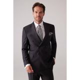 Erkek Koyu Gri Çizgili Slim Fit Wool Kruvaze Takım Elbise