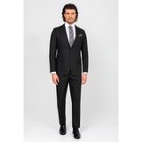 Erkek Koyu Gri Regular Fit Çift Yırtmaç Çizgili Takım Elbise - 6 Drop - 48