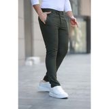 Erkek Koyu Haki Slim Fit Kaliteli Esnek Likralı Bilek Boy Kumaş Pantolon - 31