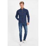 Erkek Koyu Mavi Fermuarlı Slim Fit Kot Ceket - XL
