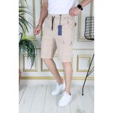 Erkek Krem Likralı Gabardin Şort Kargo Cepli Pamuklu Beli Lastikli Bağcıklı Basic Şort - 38