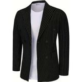 Erkek Kruvaze Silim Fitt Çizgili Takım Elbise BGL-ST04764 - 46 - Siyah