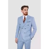 Erkek Kruvaze Slim Fit Takım Elbise 3023-Mavi