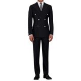 Erkek Kruvaze Takım Elbise, Çift Sıra Düğmeli, Klasik Kesim, Resmi Giyim, Slim Fit (siyah, 48)