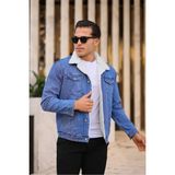 Erkek Kürklü Denim Kot Mont – Kışlık Sıcak ve Şık Dış Giyim - Mavi - Bej