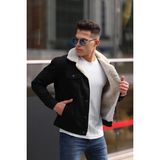 Erkek Kürklü Denim Kot Mont – Kışlık Sıcak ve Şık Dış Giyim - Siyah - Bej - 2XL