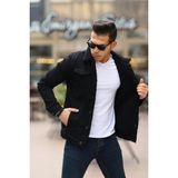 Erkek Kürklü Denim Kot Mont – Kışlık Sıcak ve Şık Dış Giyim - Siyah - Siyah - XL