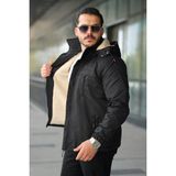 Erkek Kürklü Kışlık Mont Su ve Rüzgar Geçirmez - Siyah - 2XL