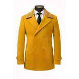 Erkek Kürklü Yaka Kaşe Kaban – Slim Fit Çift Düğmeli Kışlık Mont